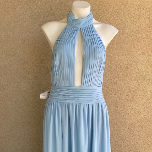 Blue Sky Deep V Neck Party Cocktail Gown Dress - Picture 5 of 8